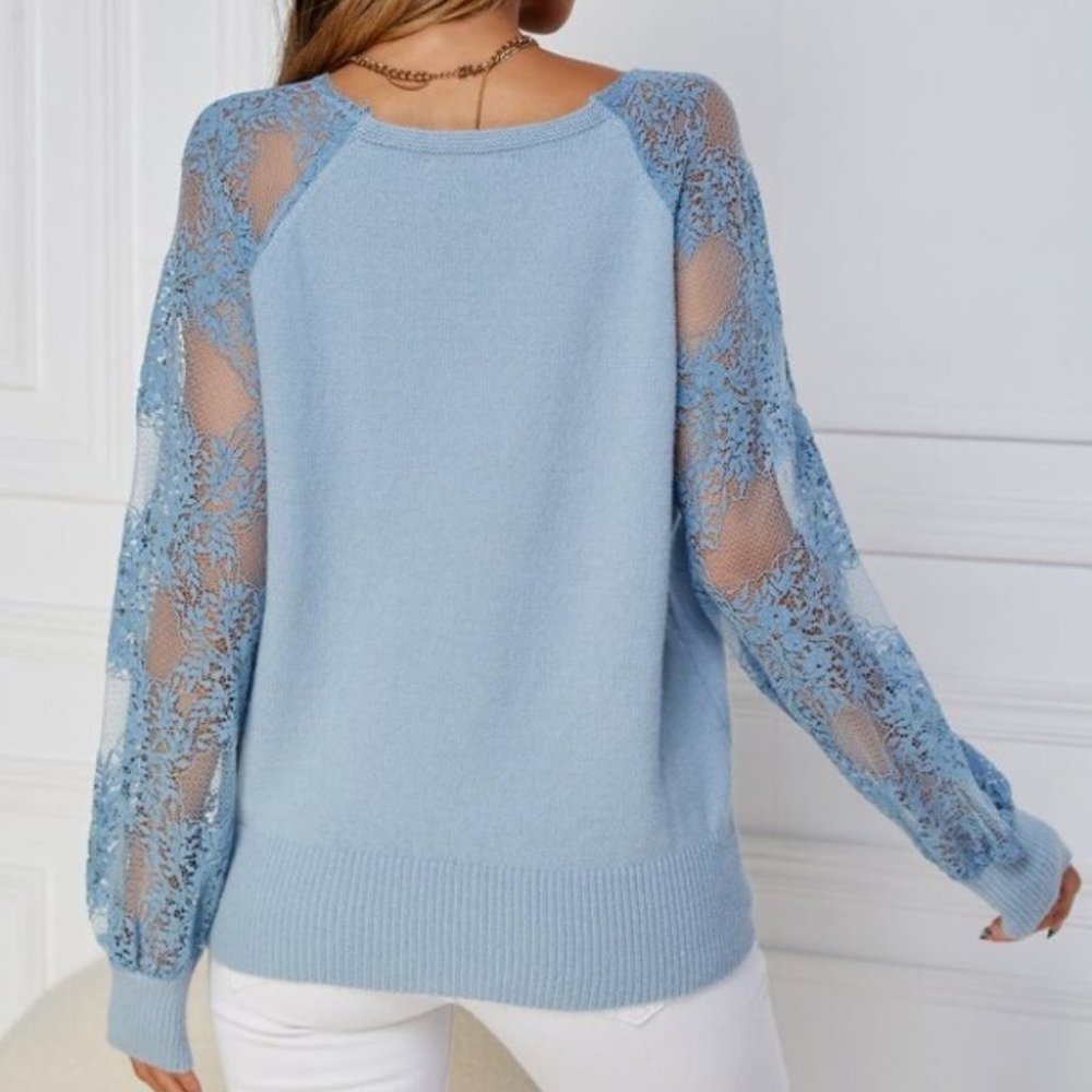 Boho Floral Lace Sleeve Sweater Top - Picture 5 of 8